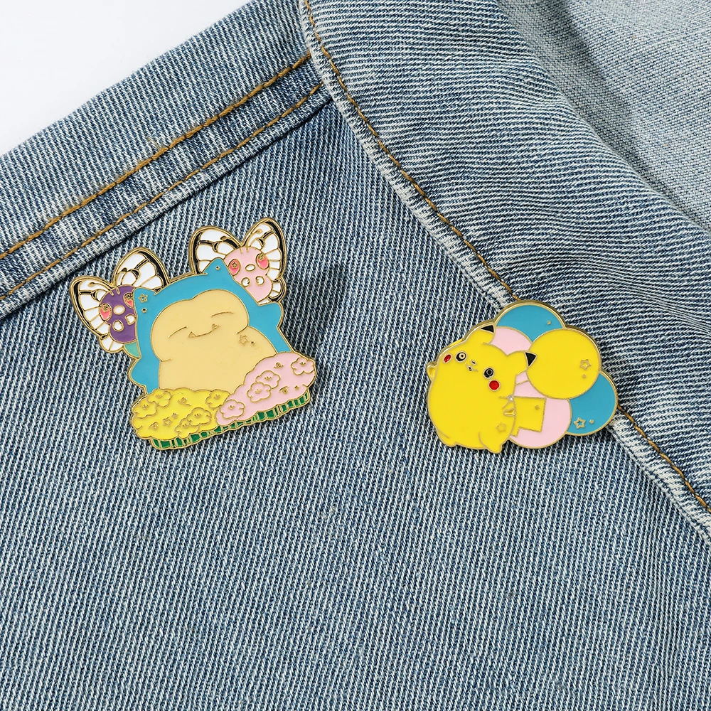 Kawaii Pokemon Pikachu Snorlax Enamel Pins Brooch for Backpack Badge Accessories Cute Pikachu Pins for Kids Toys Gifts