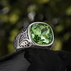 1pc Retro European American Style Men'S 316L Stainless Steel Ring, Fashionable Simple Creative Design, Synthetic Faux Gemstone,