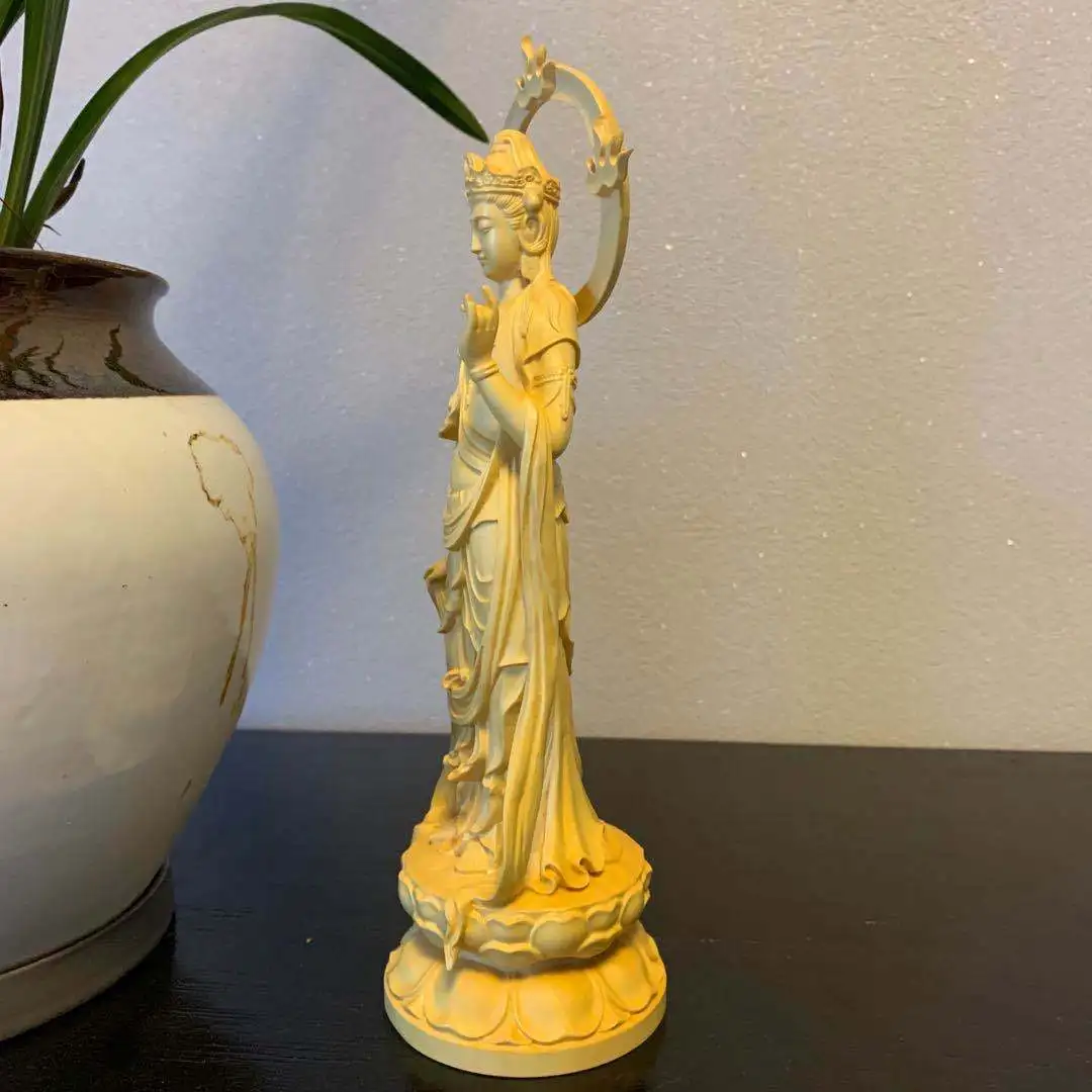 CX wood carving Guanyin solid wood home offering Buddhist hall carving handicrafts Buddha statue ornament