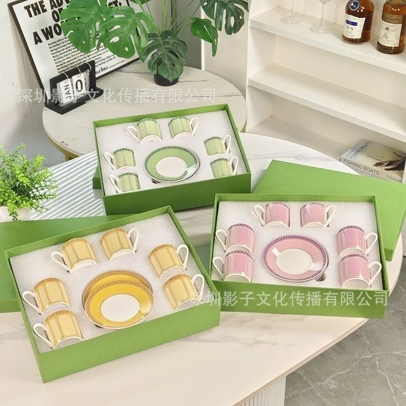 

Scandinavian Style Gold Trimmed Bone China 12 Piece Espresso Cup and Saucer Set in Luxury Gift Box Present