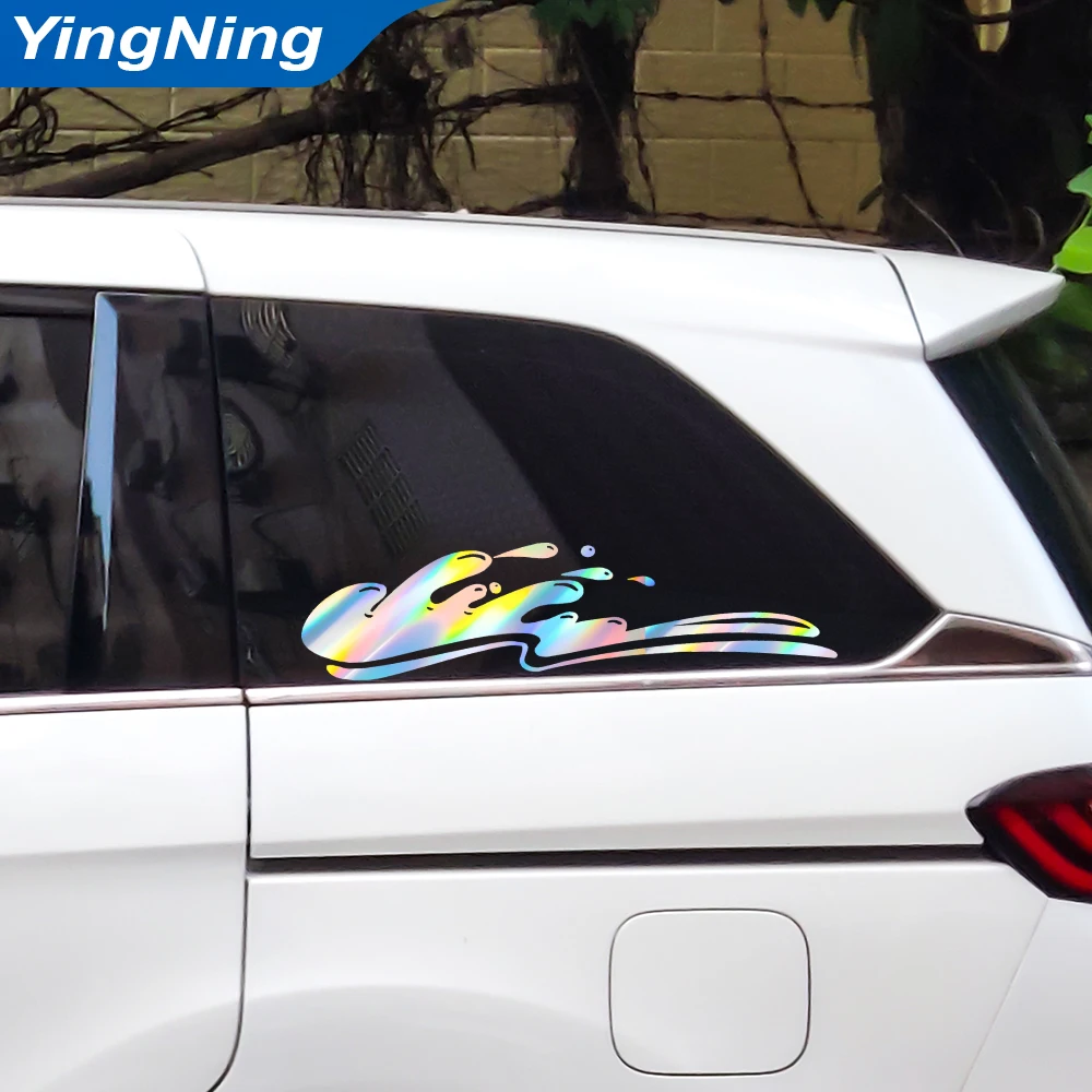 2Pcs Holographic Laser Fluid Paint Car Stickers Rainbow Vinyl Decals for Car Body Scratch Cover Waterproof Reflective Auto Decor