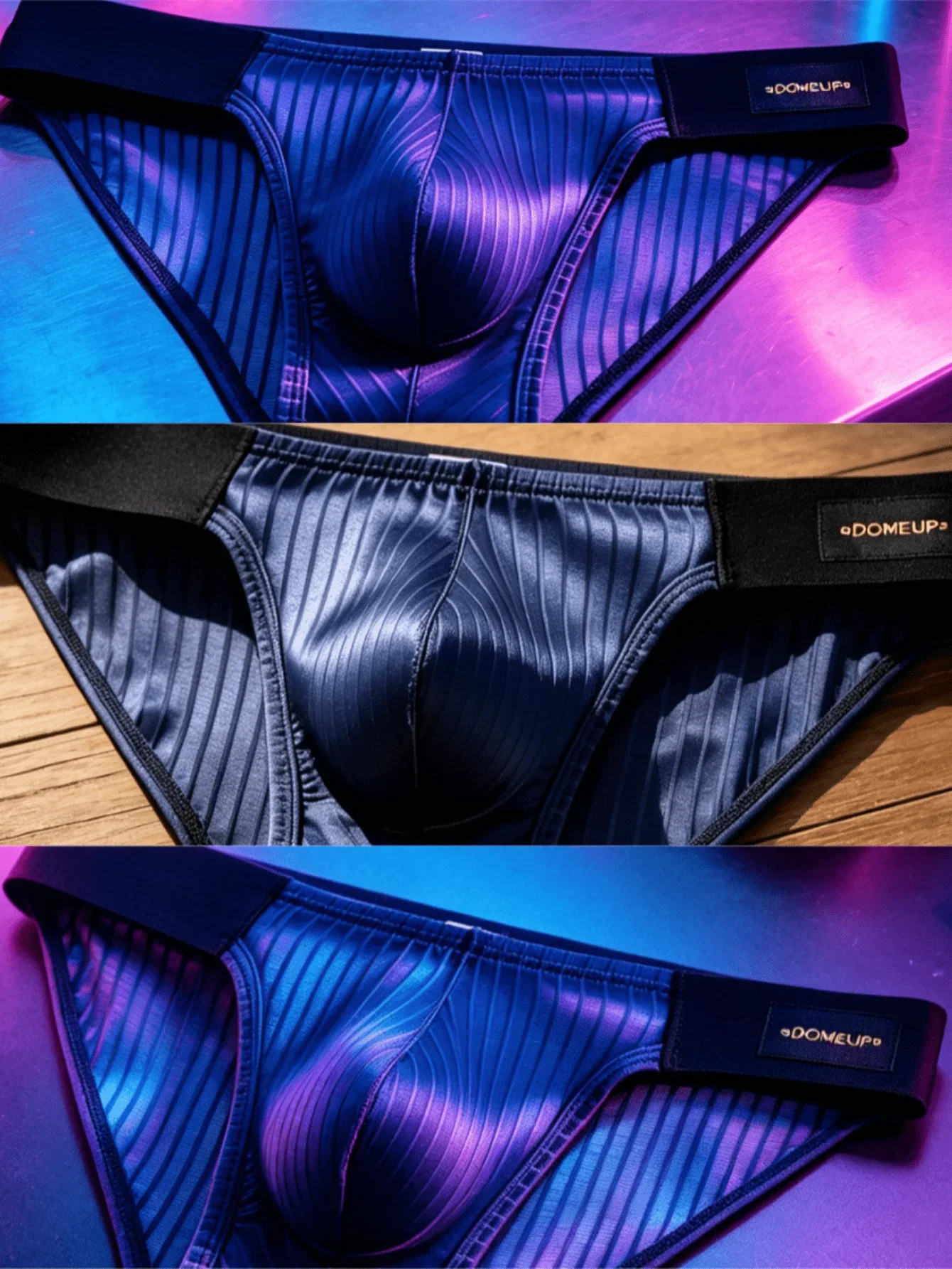 Men's Low Rise Briefs Satin Vertical Texture 3D Pouch Color Block Wide Waistband Breathable Trendy Underwear Multi Colors