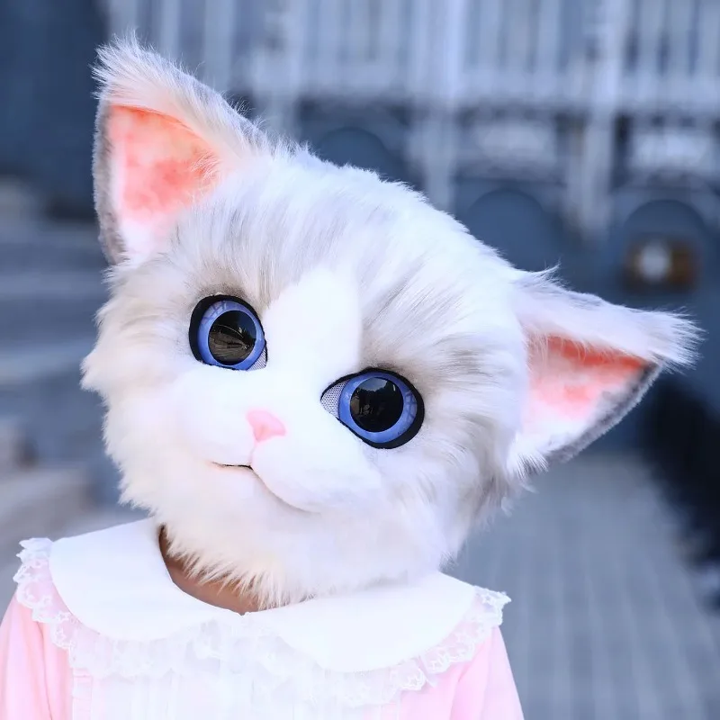 Handmade Furry Cat Mask Kigurumi Cosplay Anime Persian Cat Fursuit Head Furry Head Mask Kig  Halloween Performance Prop Kid Gift