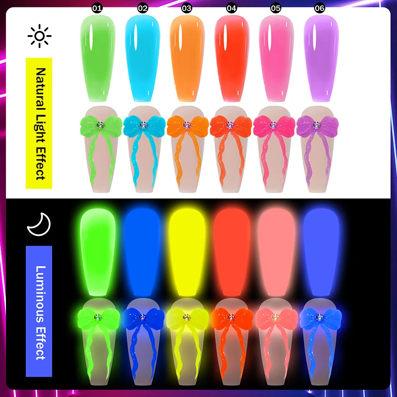 15ml Luminous Gel Glow In The Dark Reflective Fluorescent Nail Gel Polish Extension Glue Carving Adhesive LED Gel For Manicure