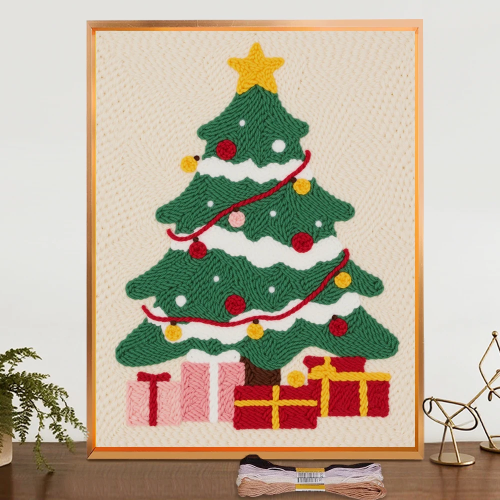 

Christmas Tree Pattern Needle Starter Set Handmade Painting Diy Cotton Thread Embroidery Kit Diy Punch Needle Picture Craft