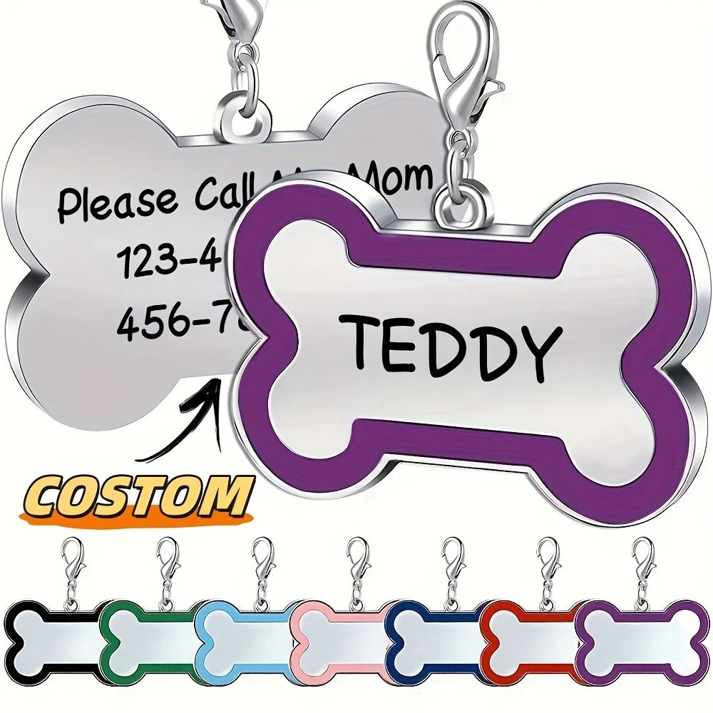 Plaque d'identification personnalisée pour chien en forme d'os, gravée sur mesure avec nom et coordonnées, pour chiens, un cadeau idéal pour les fêtes