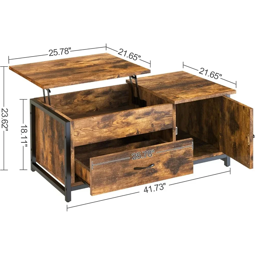 Table basse relevable avec rangement, compartiment GNE, armoire à porte de grange, table centrale, table basse, 41.7 po