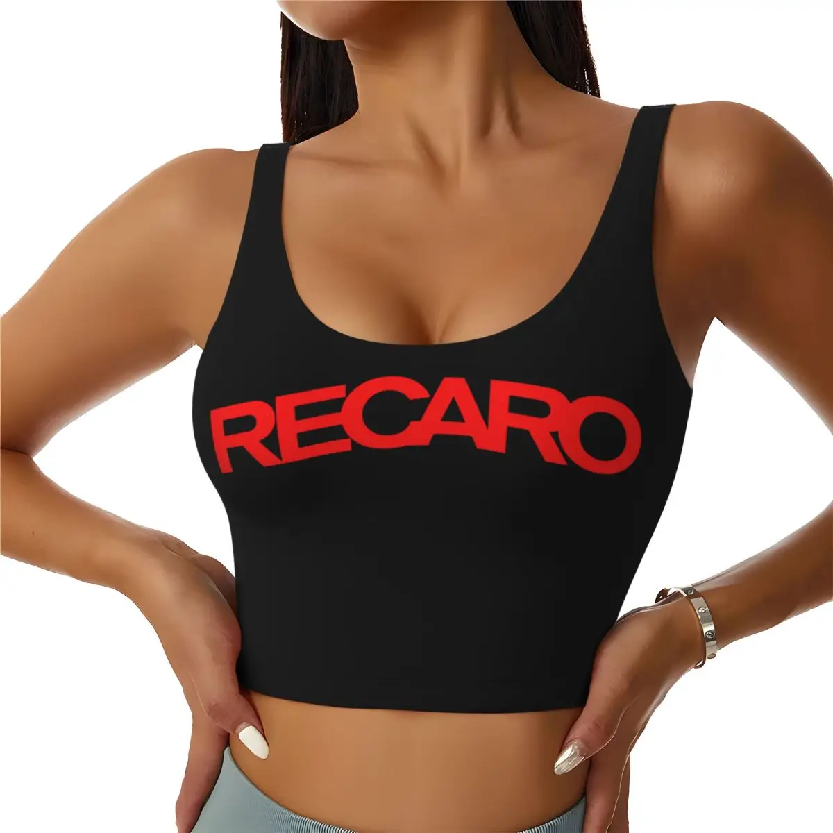 Custom Women Recaros Logo Sports Bra High Impact Gym Workout Running Crop Tank Tops