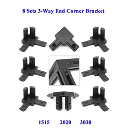 8Sets 3-Way End Corner Bracket Connector for European Standard Aluminum Extrusion Profile Black 1515 2020 3030 with Screws
