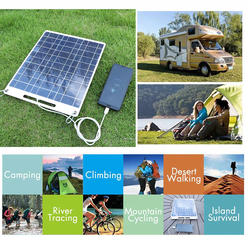 30W 5V Portable Solar Panel Waterproof Solar Charging Panel with 2 Carabiners Phone Power Bank for 3.6V-5V Battery/Phone Charger