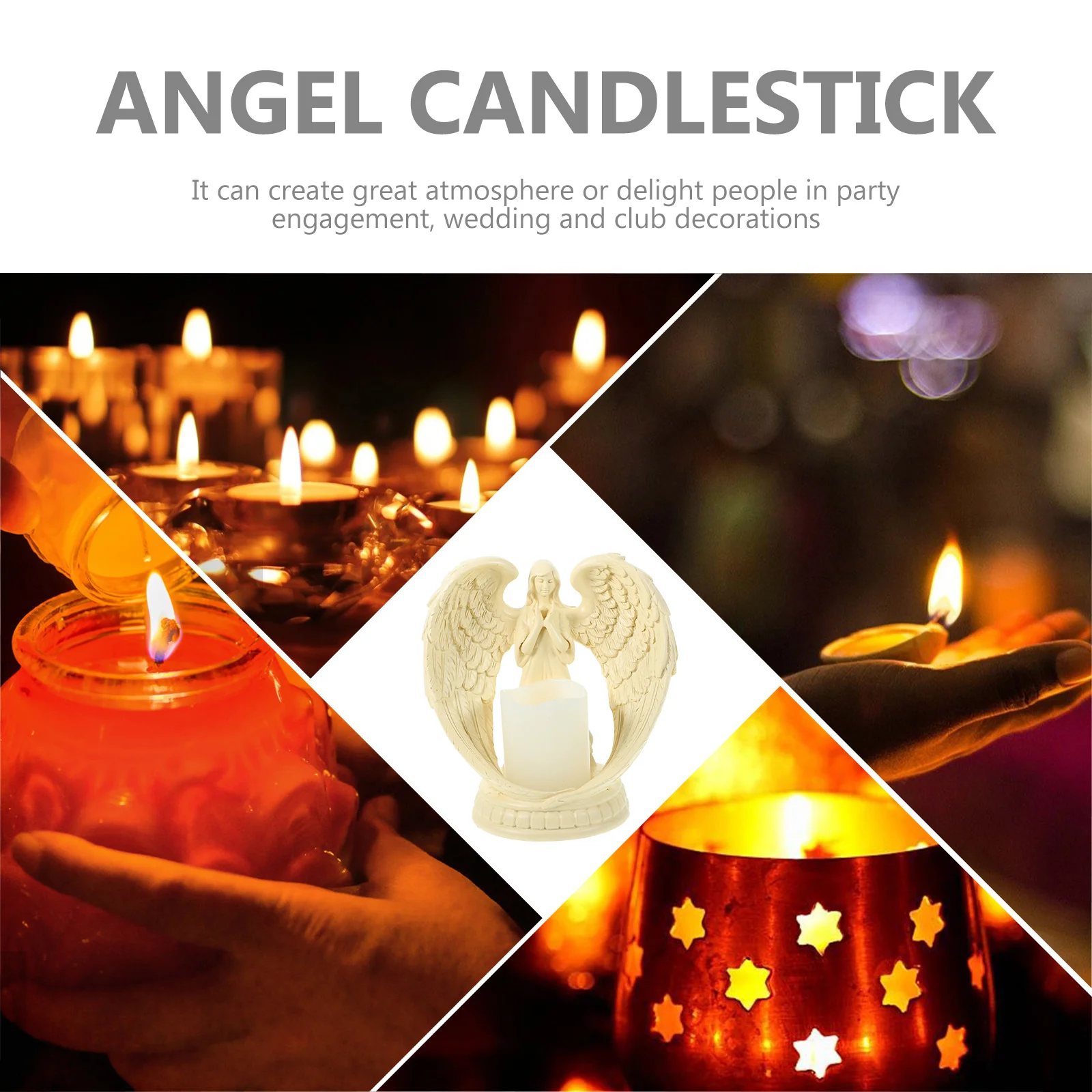 

1Pcs Praying Wings Angel Holder Electronic Resin Candlestick Romantic Engagement Home Decor Angel Holder