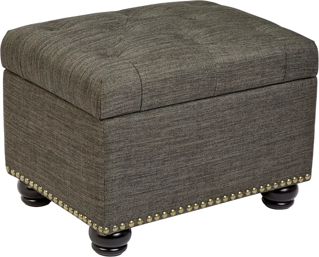 

FIRST HILL FHW Grey 5th Ave Modern Charcoal Linen Upholstered Storage Ottoman, Gray