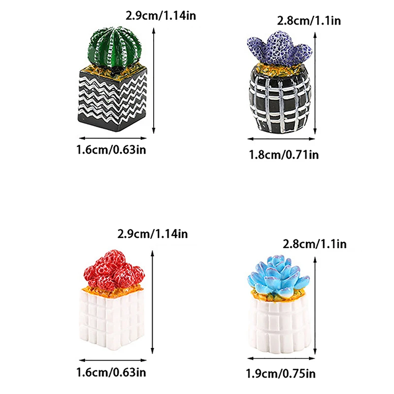 Dollhouse Simulation Cactus ornamento, Mini modelo de planta em vaso bonecas, Decorações, 1:12