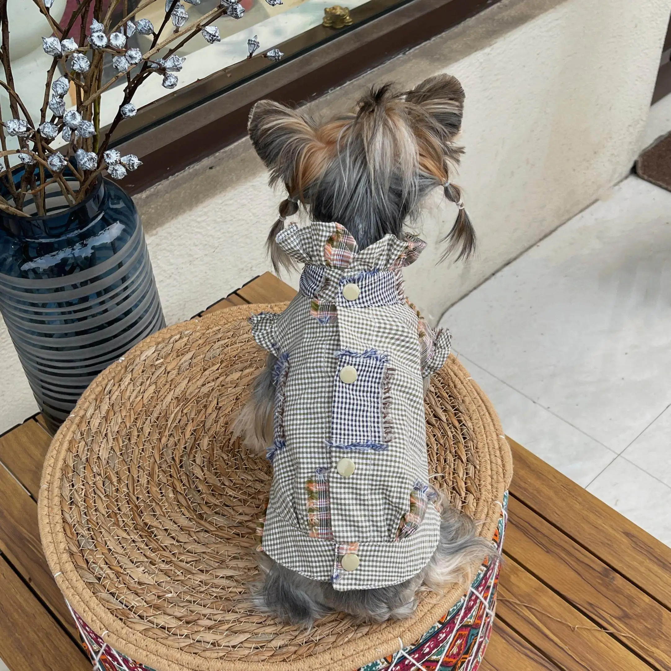 2026 Spring Puppy Shirts Clothing Retro Fashion Splice Pattern Shirt For Small Medium Dog Yorkshire Poodle Pet Clothes Outerwear