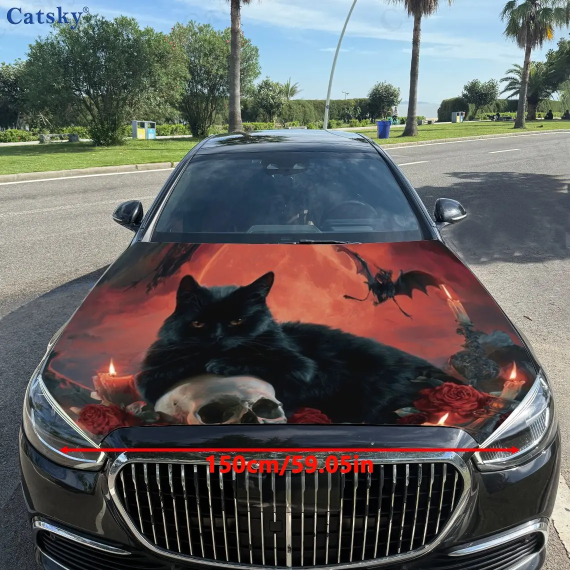 Gothic black cat skeleton Themed Car Hood Decoration, Livery Stickers - SUV, Truck & Car, Car Accessories, Inspired Designs | Wa