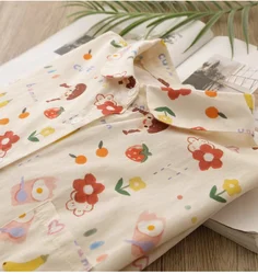 2025 Mori kei clothing Japan harajuku fashion cartoon flower girl print shirts and blouses women summer large size tops