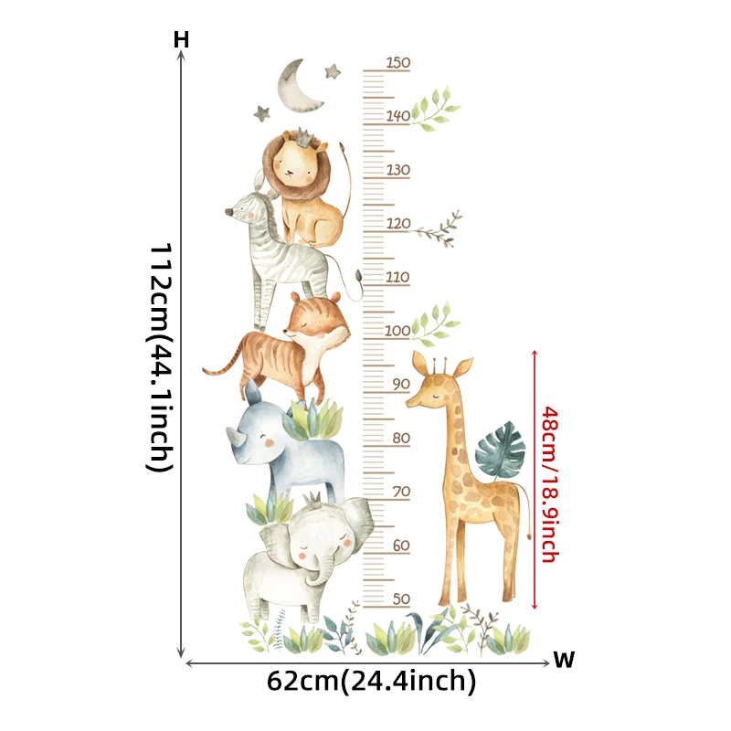 3PC Cartoon Animal Height Ruler Wall Stickers for Waterproof Removable PVC Kids Room Kindergarten Home Decoration