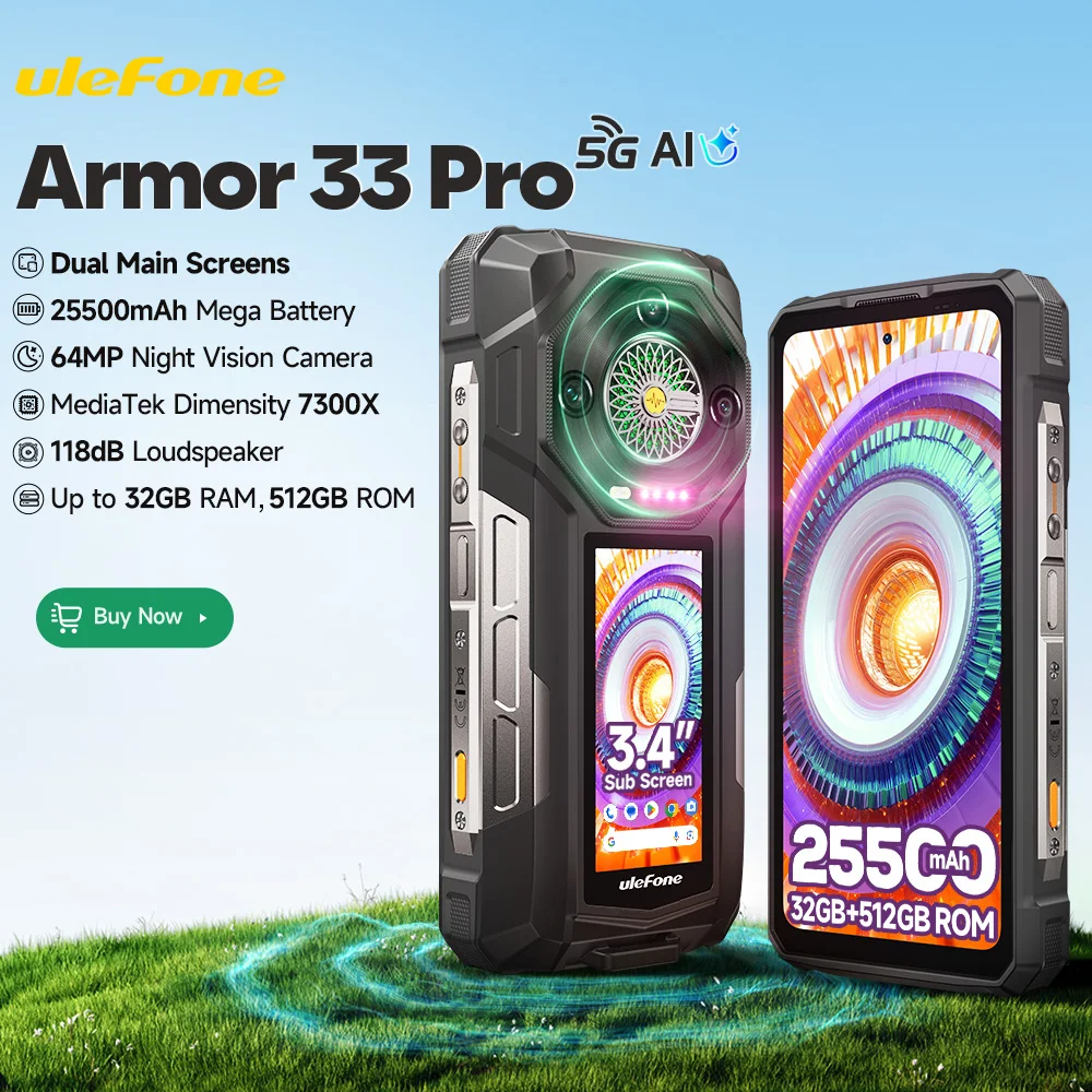 Ulefone Armor 33 Pro 5G Rugged Phone 25500mAh 512GB ROM 6.95” 120Hz 3.4