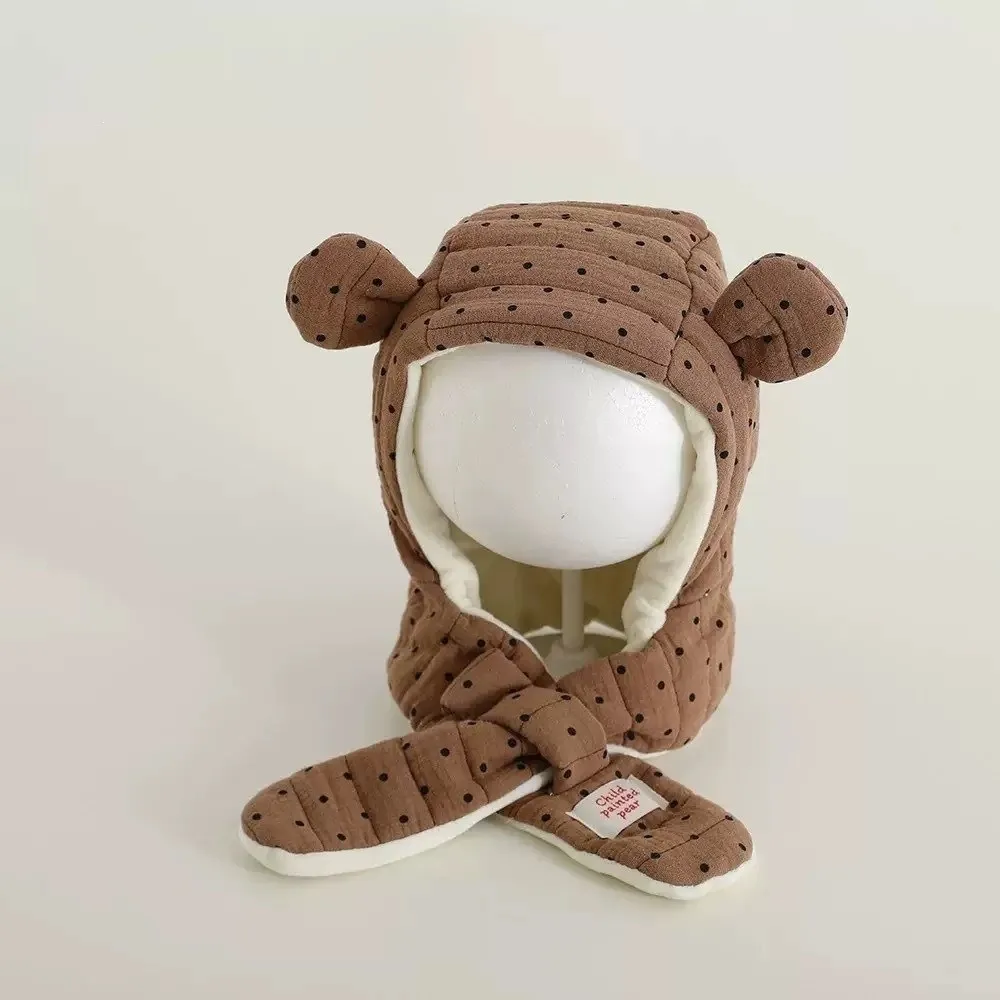 Soft Cotton Winter Hat & Scarf Integrated Earflap Design Windproof Warm Lined Beanie Hat Lined Warmth Integrated Set