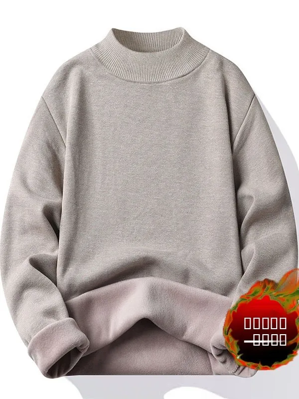 

Мужской утепленный вязаный свитер с высоким воротником, свободный крой, зимний, из вельвета, теплый трикотажный базовый топ, повседневная кофта