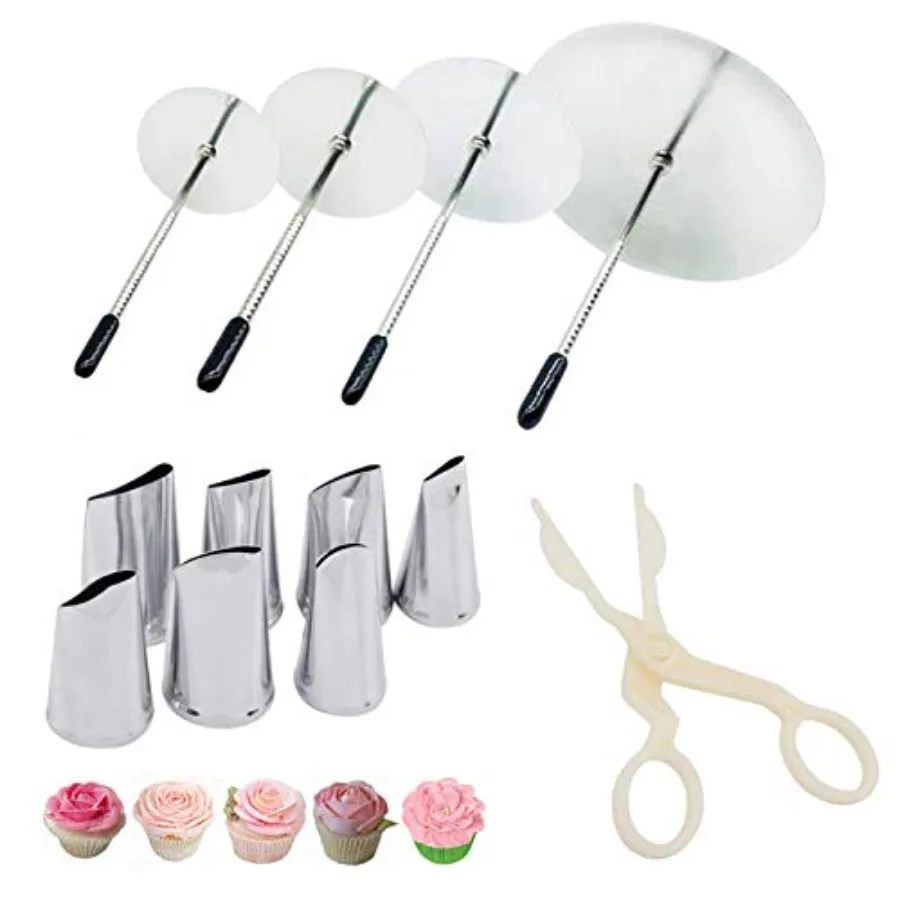 

Cake Decorating Tool Kit, 7pcs Stainless Steel Icing Piping Nozzle Tips, 4pcs Cake Flower Nail and 1 Flower Lifters for Cake Fo
