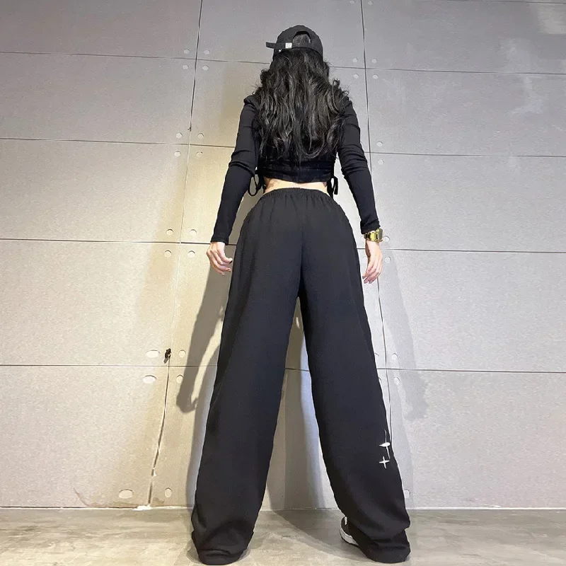

Korean Harajuku Parachute Pants Women Oversized Hip Hop Wide Leg Cargo Trousers Baggy Black Joggers Y2k Streetwear