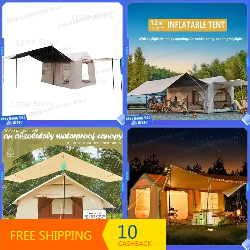 12 Sqm Waterproof Portable Air Tent Oxford Cloth Inflatable Camping Outdoor House for Picnics Tourism Activities
