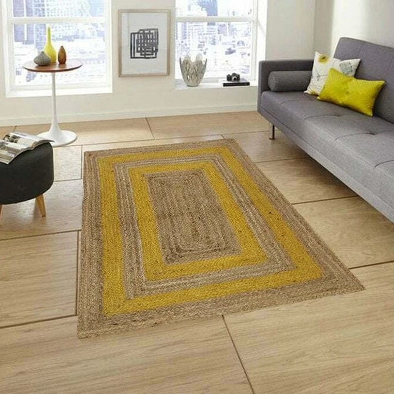 

Area Rug Jute Carpet Rustic Look Yellow Striped Rectangle Decorative Rug 100% Natural Jute Braided Handmade Runner Rugs