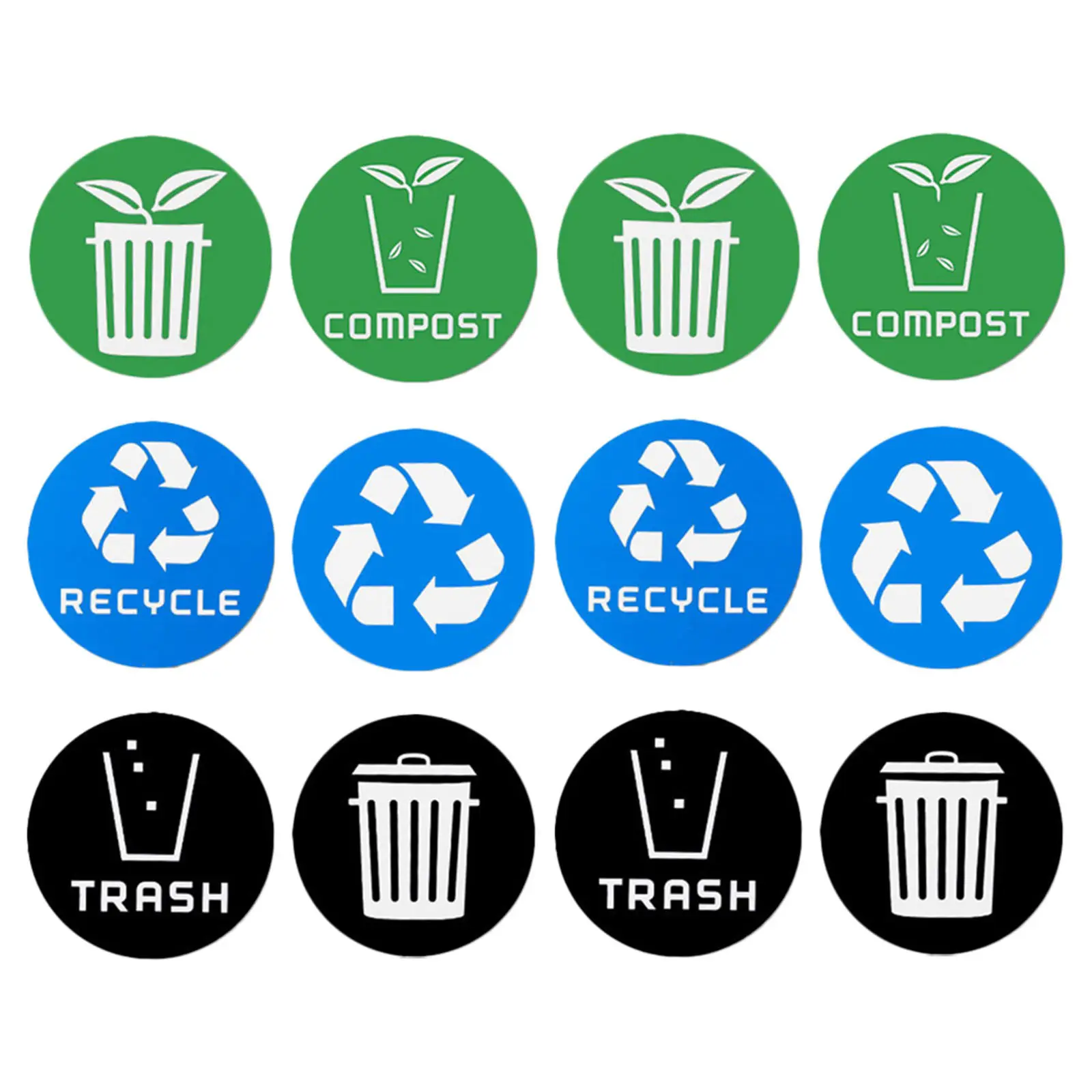 

12Pcs Garbage Can Stickers Recycling Bin Labels Self-Adhesive PVC Trash Sorting Stickers for Waste Container Glass Tile Surface