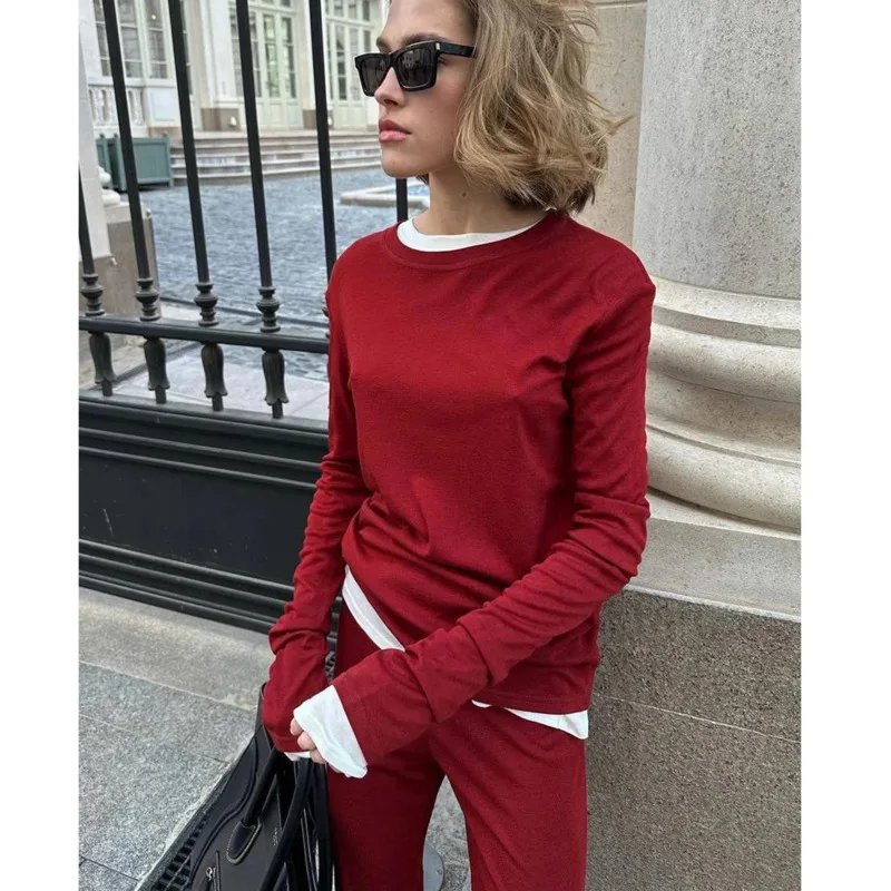 Modal Soft Loose 2 Piece Set Women 2024 Casual Long Sleeve T Shirt And High Waist Skirt Waist Wide Pant Outfits Female Tracksuit