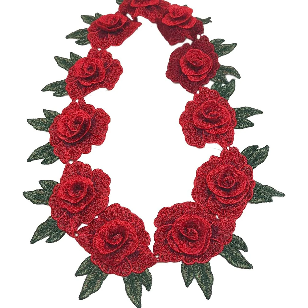 11Pcs Red Rose Applique Flowers Lace Patch Embroidered Sew on Clothes Bags Handmade DIY Accessory Clothes Decal