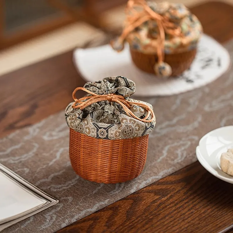 

Chinese Style Handwoven Bamboo Tea Set Storage Bag - Portable Travel Case for Gaiwan/Cups, Drawstring Tea Accessories Pouch
