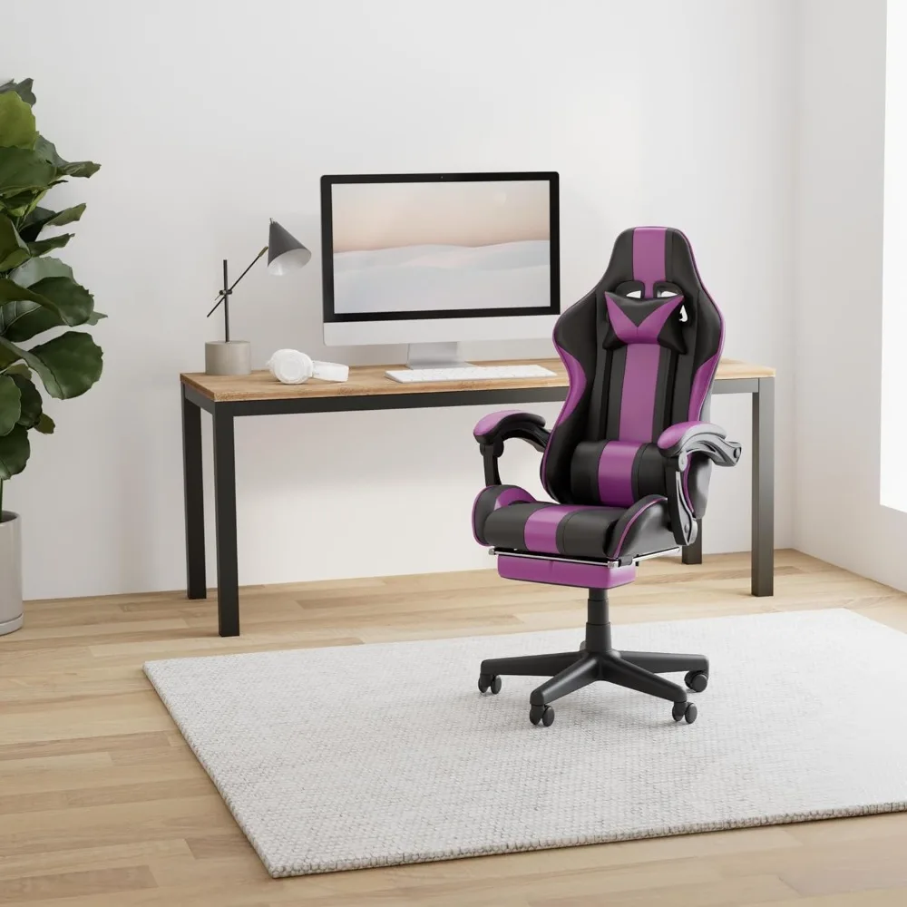 Gaming Chairs, Ergonomic Racing Style PC Game Computer Chair with Headrest Lumbar Support Adjustable Recliner PU Leather Video