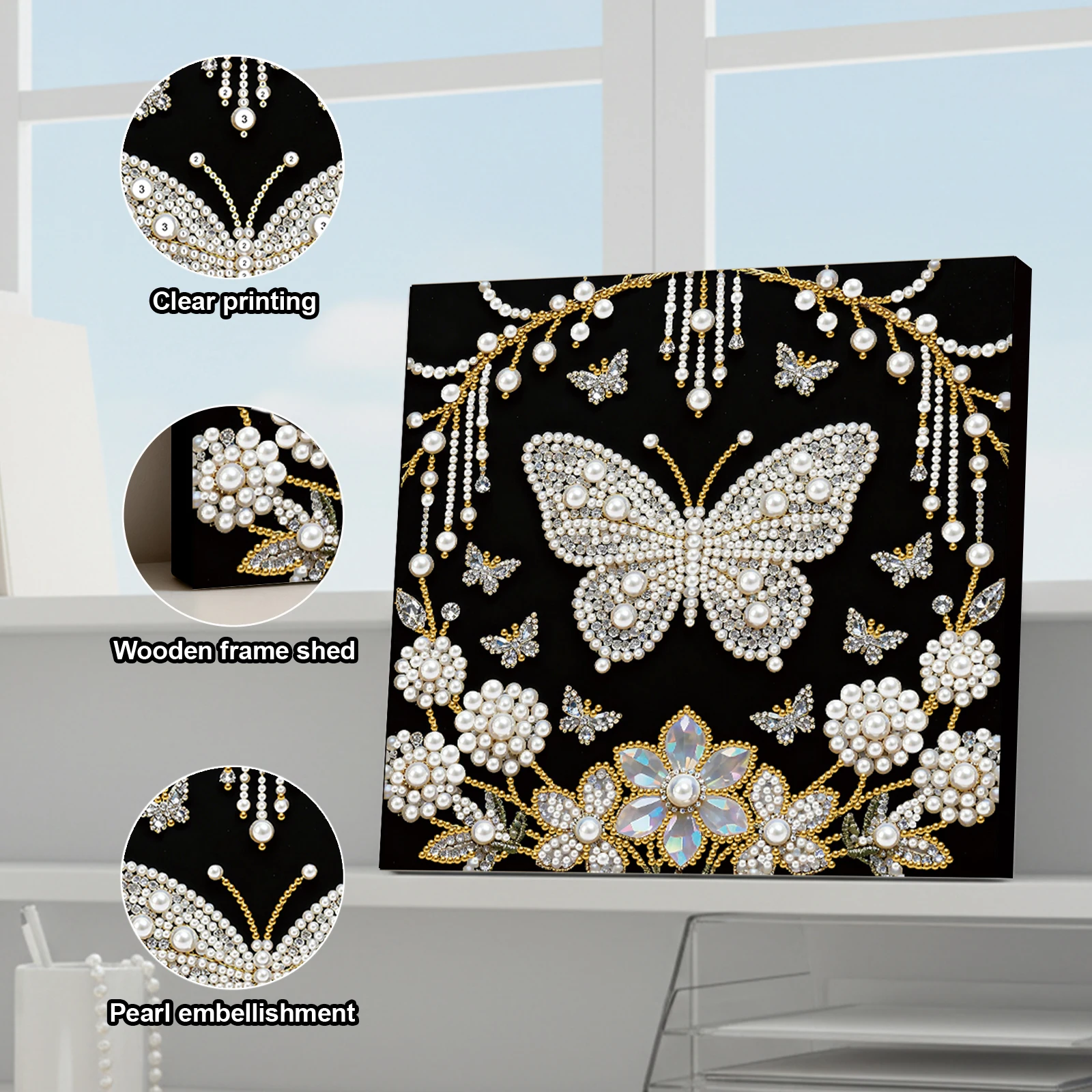 

Flower Butterfly DIY Pearl Painting Kit for Adults Home Decor 25x25cm With Frame