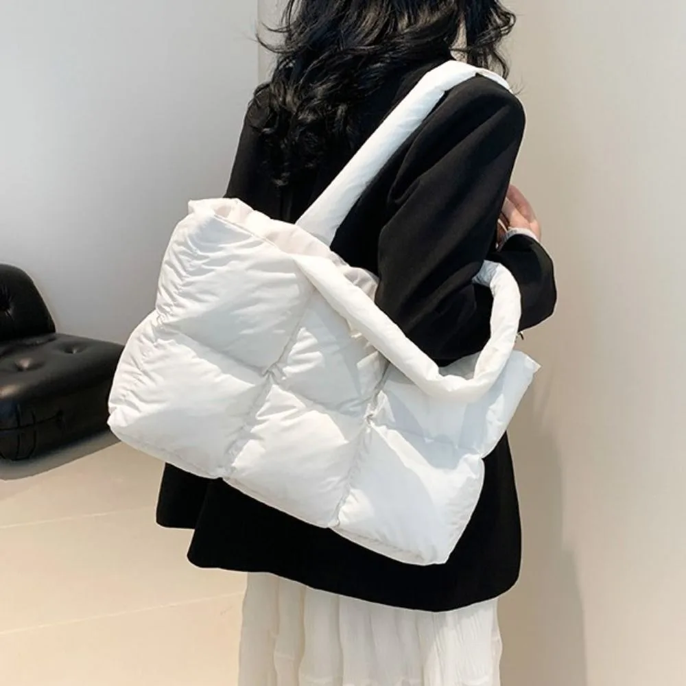 Trendy School Bag Down Cloth Handbag Underarm Bag Fashion Large Capacity Tote Bag Simple Commute Puffy Bags Unisex