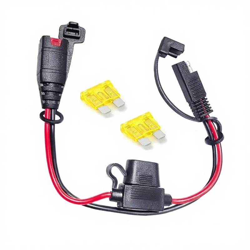 Heavy‑Duty 10AWG 12‑Inch SAE Cable 20A in‑Line‑Fused IP67 Waterproof PVC Brass Connector for NOCO Genius Charger & PV Wiring
