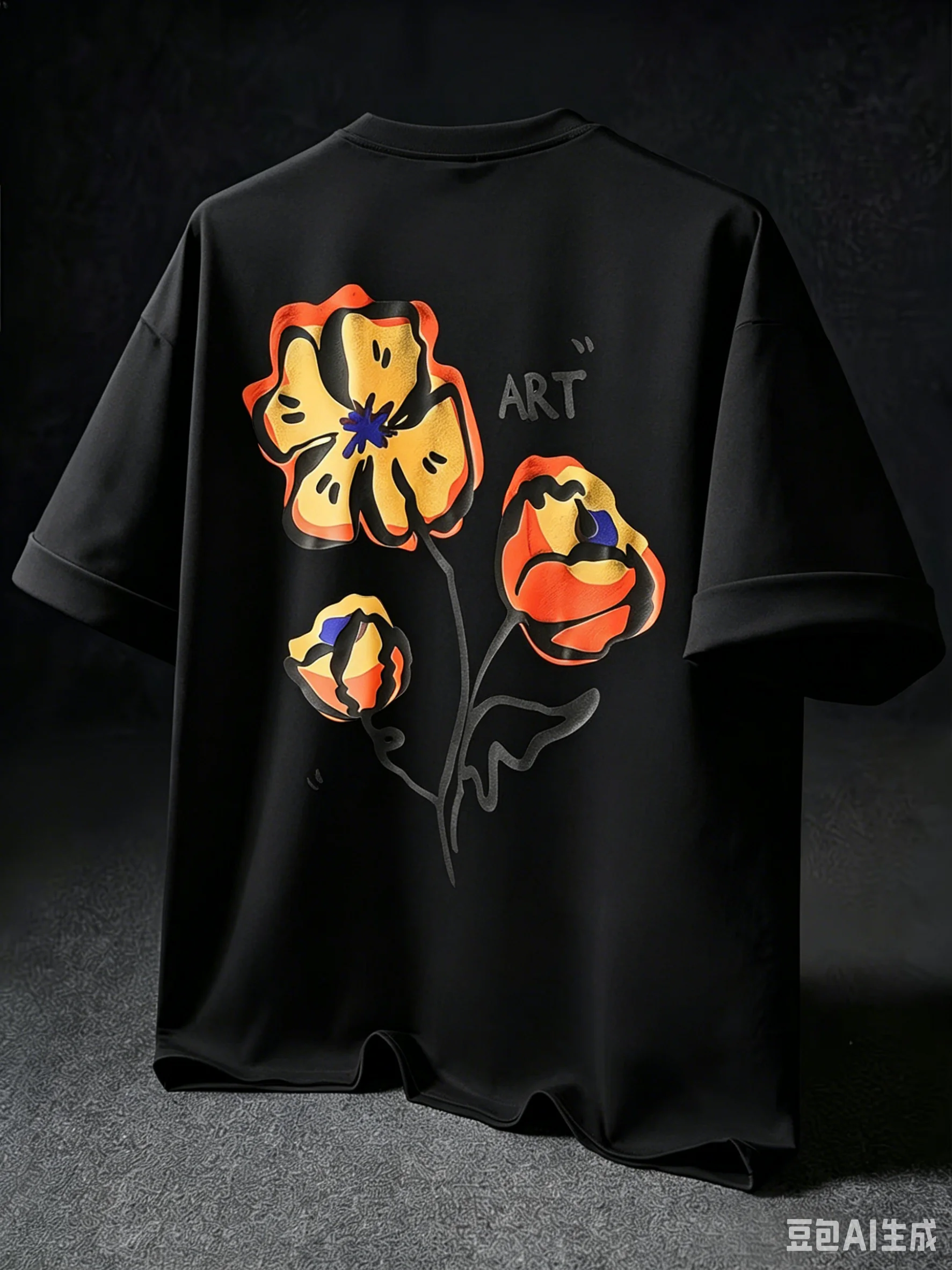 Abstract Flower Art Print T-shirt | Apricot, Gray, White, Black | Artistic Style, Streetwear, Unisex