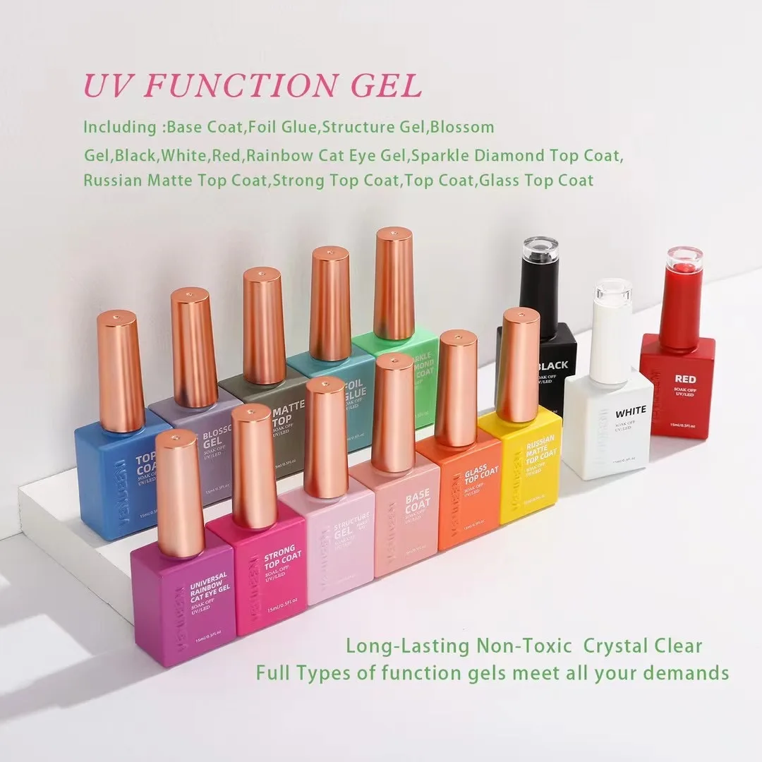 Vendeeni 15Kinds Multi Function Velvet Matte Diamond Top Coat Base Coat Gel Nail Polish Uvl Ed Nail Primer Bottle