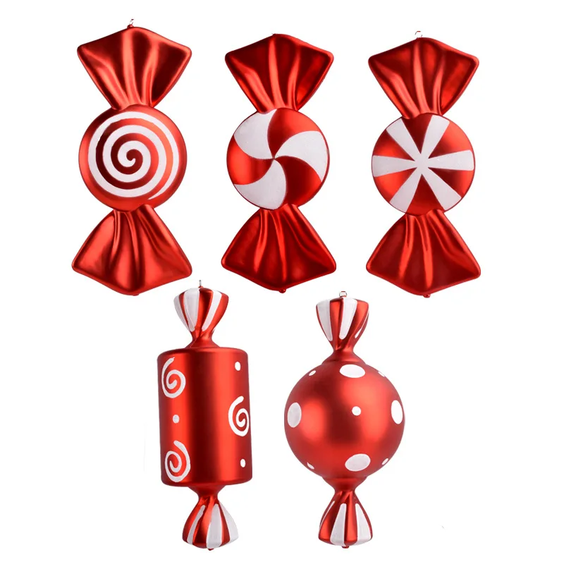 

Christmas decorations 40CM red and white painted candy pendant studio shooting props supplies