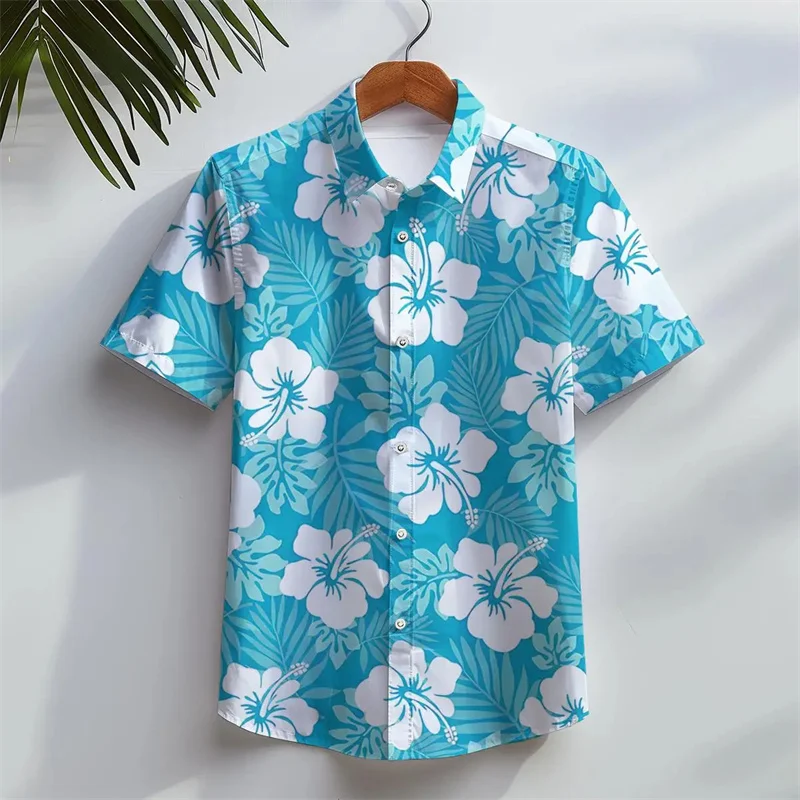 Chemise hawaïenne à fleurs imprimées en 3D pour hommes, chemisier à motifs de plantes, mode d'été, manches courtes, bouton, rentabilité ha, revers