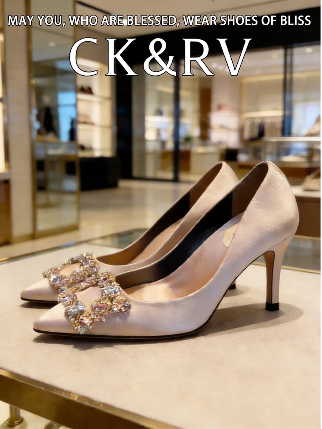 Silver Wedding Shoes Women's Fashion Single Shoes Square Buckle Pointed Toe Thin Heel High Heels Princess Style Ultrafine Fiber