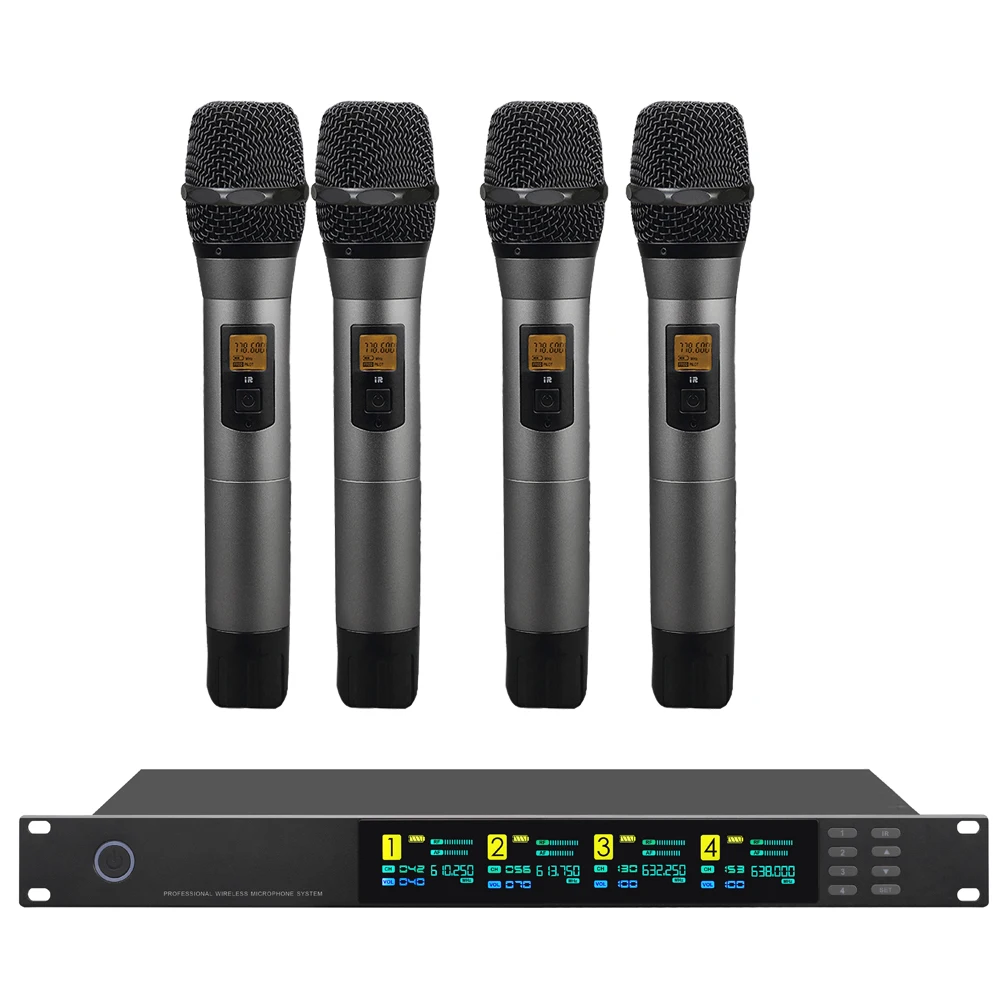 

MiCWL D3700 4 Channel Digital Wireless Microphone System 400 Channel 4 Cardioid Dynamic Handheld DJ Karaoke Headset Stage Sing