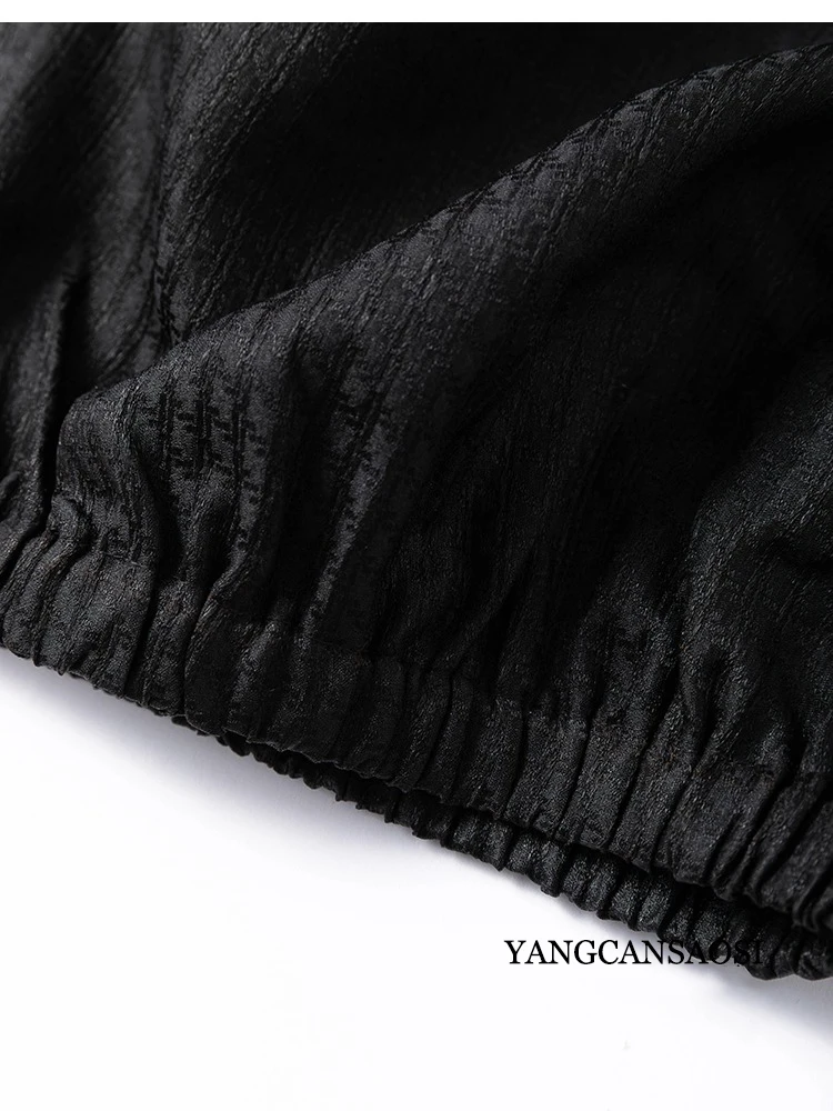 Women's Fashion New Style Thousand Bird Grid 100% Natural Mulberry Silk Gambiered Guangdong Gauze Elastic Waist Lantern Pants
