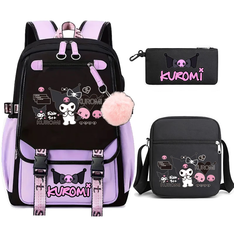 Kuromi Backpack Multi-pocket Men Women Universal Nylon Large-capacity Leisure Simple Schoolbag Insert Buckle Computer Mochilas