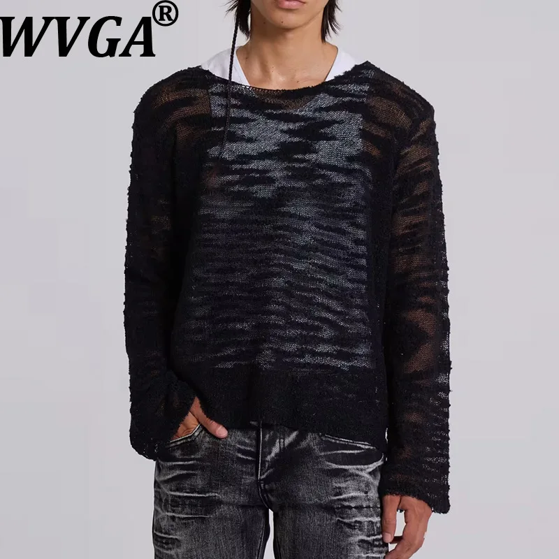 

WVGA Autumn Winter New Man Tide Perspective Sexy Trendy O-Neck Tops Breathable Niche Chic Casual Long Sleeved T-shirt Ins W12515