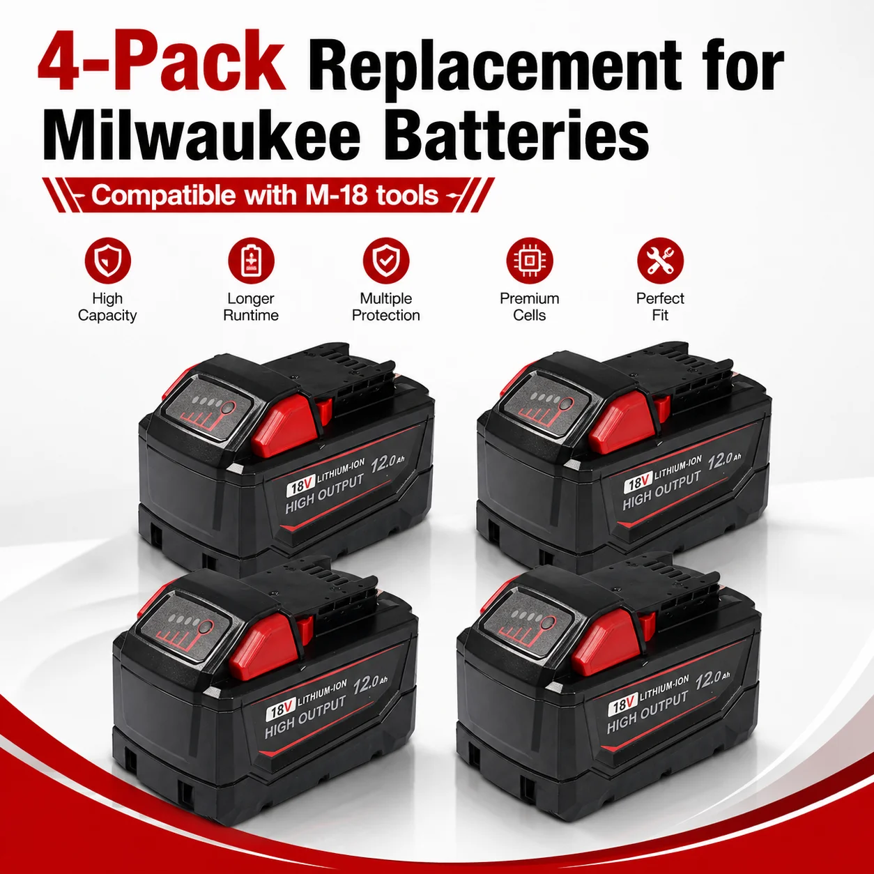 18V 12Ah Replacement Battery, Compatible with 48-11-1862, 48-11-1852, 48-11-1880, 48-11-1882 Cordless Power Tools