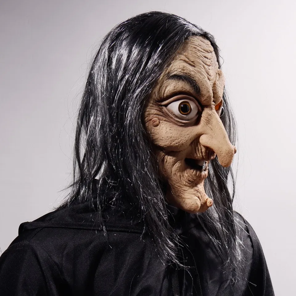 Máscara De Bruja De Látex Con Cabello – Terror Realista Para Halloween Y Carnaval
