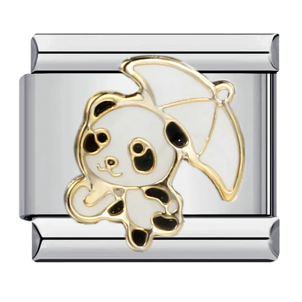 Modische, süße Y2k bunte glasierte Panda-Charms, italienische Glieder, 9mm Armbänder, Armreifen, Edelstahl, DIY Schmuckherstellung – Detail 2