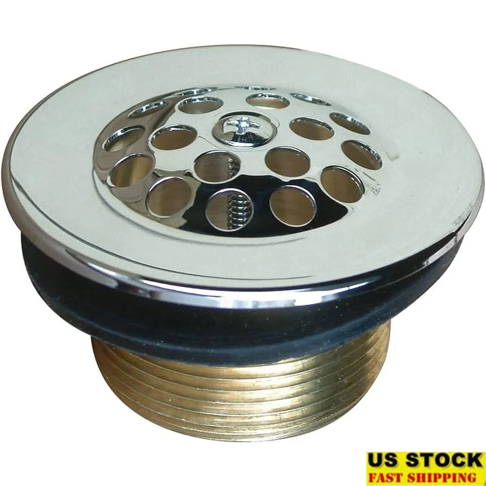 Heavy Duty Bath Tub Drain Strainer Grid Premium Brass Construction Easy Installation Fits 1-1/2 Inch Threaded Drains Polished
