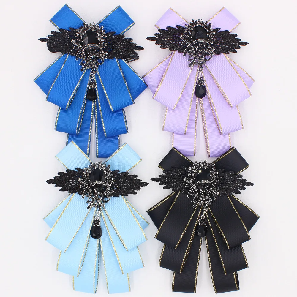 Papillon vintage con nastro verde per donna Spilla con risvolto gotico con pizzo e ciondolo in cristallo Cravatta elegante per abito a camicia TS239